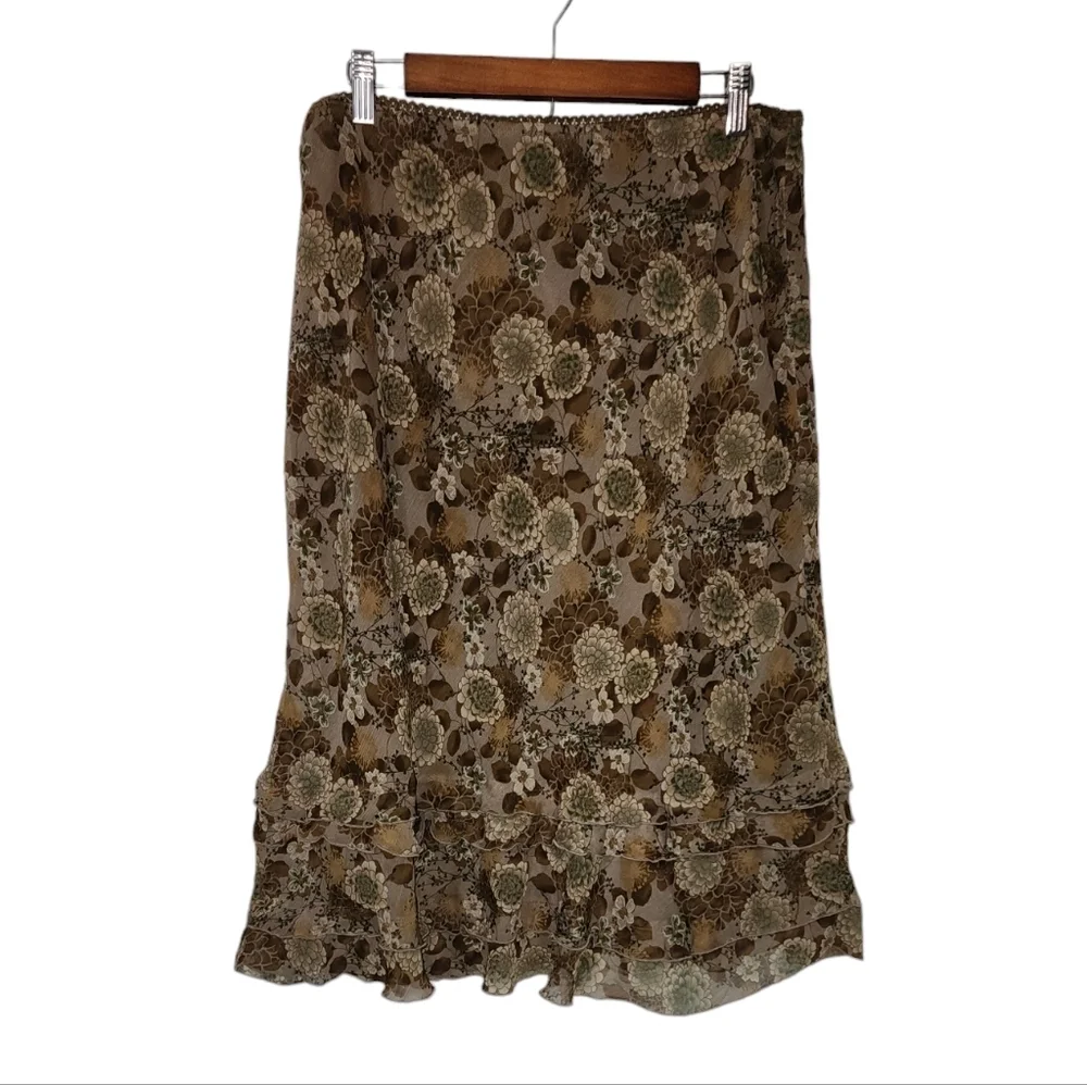 Vintage brown mesh floral midi skirt